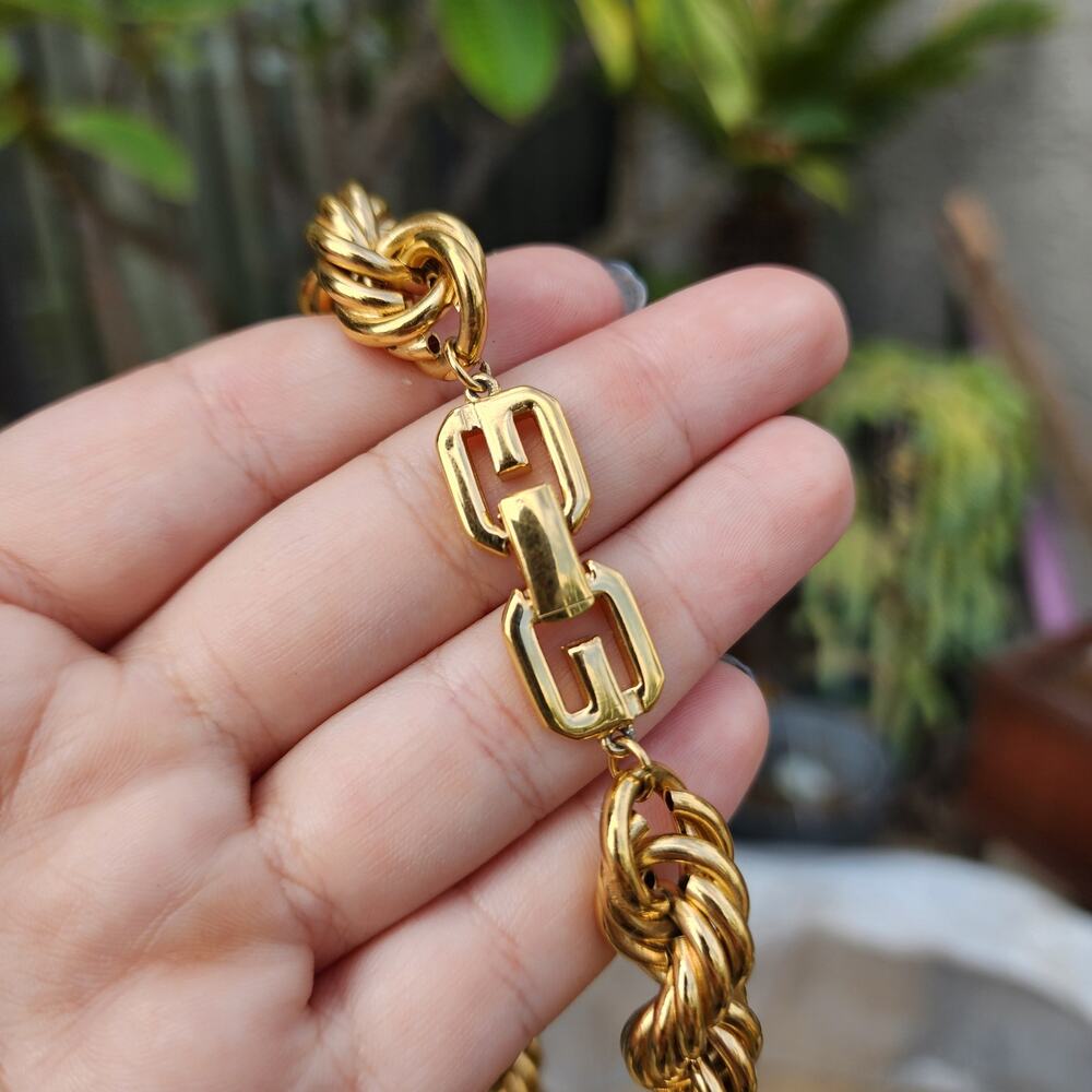 Vtg Givenchy Necklace Chunky Rope Dookie Chain 80s 90s Gold Plate Monogram Clasp - Picture 14 of 17